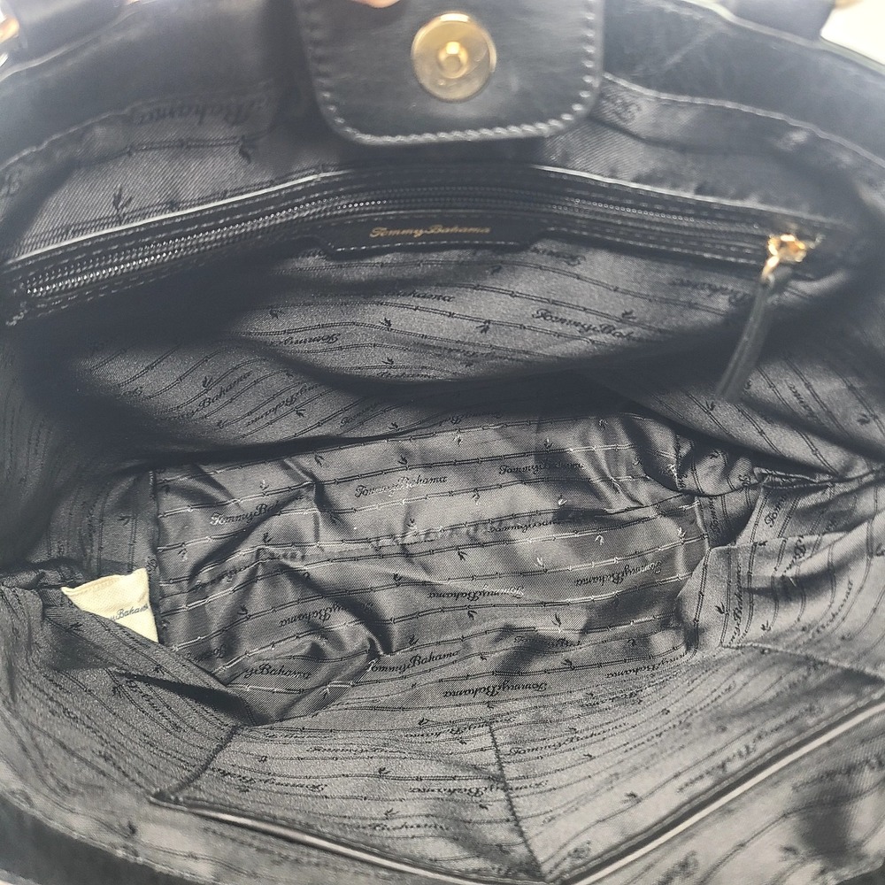 Tommy Bahama Distressed Studded Leather Tote Shoulder Bag Black Large - Picture 7 of 7